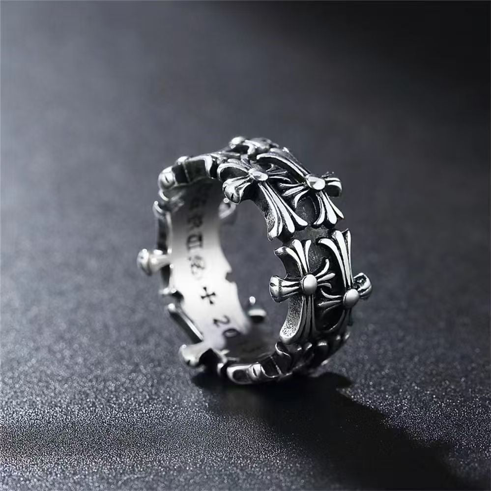 Wholesale Vintage Crow Heart Cross Ring,  Double Layer,  Alloy,  Unisex Jewelry Accessory