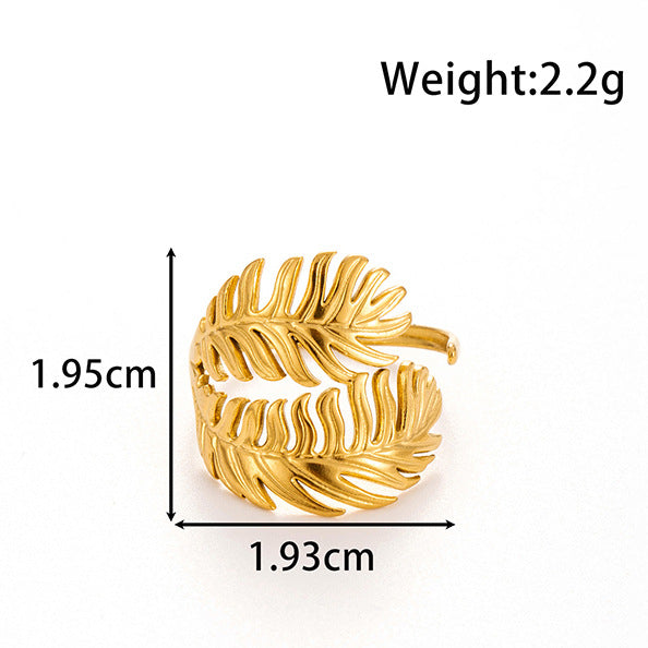 Wholesale  metallic  leaves smiley face  simple style opening adjustable titanium steel ring