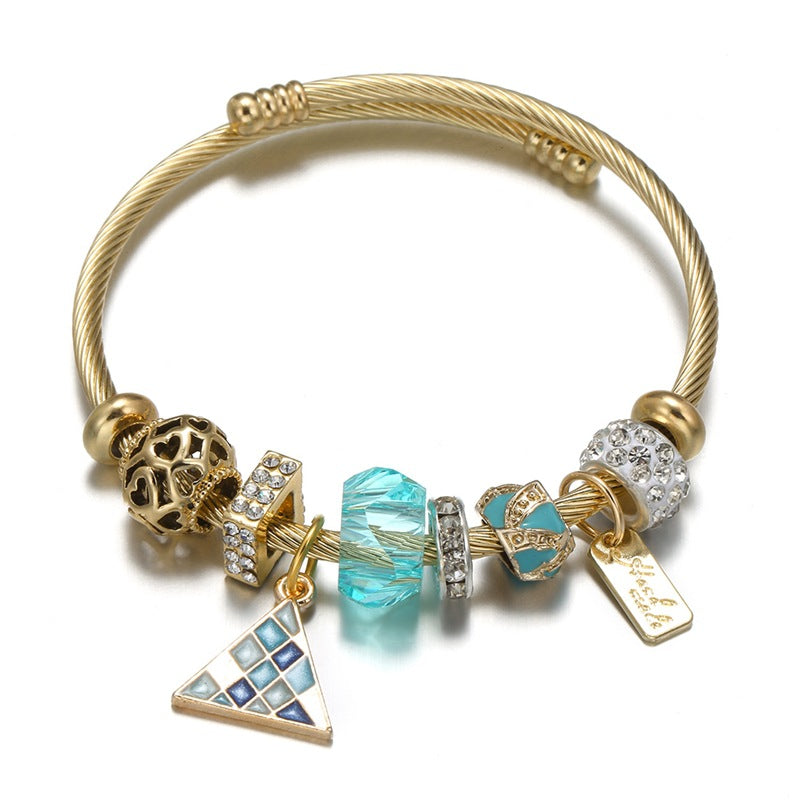 Wholesale Stainless Steel Bracelet Series Star Mosaic Sun Flower Pendant Gold Open Bracelet ACC-BT-Weiy017