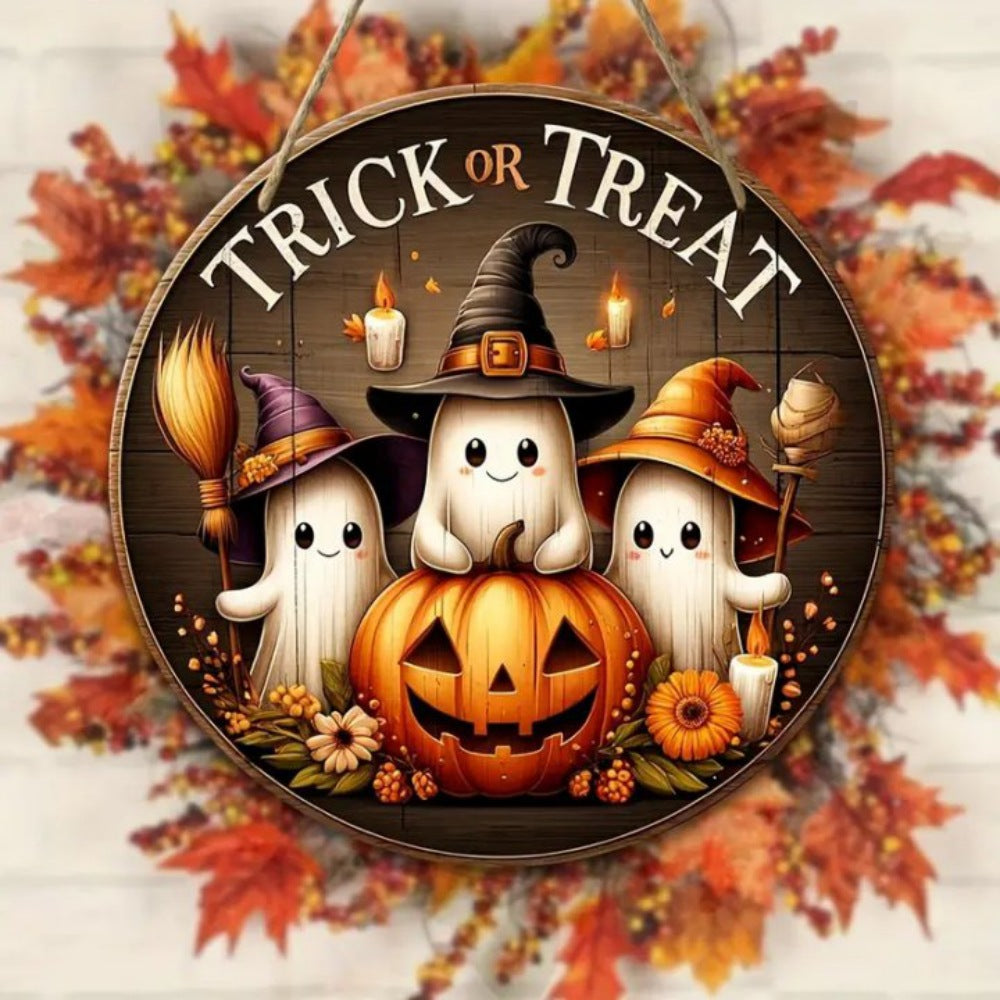 Wholesale Wooden round ghost sign  decoration