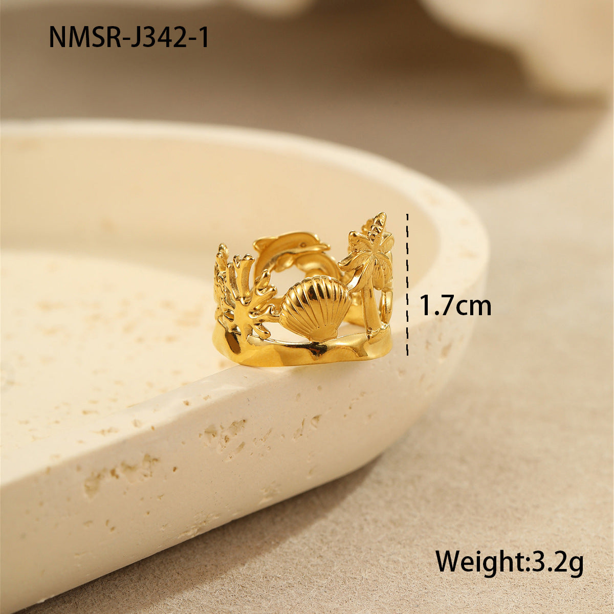 Wholesale Ocean Style Mermaid Pearl Ring Stainless Steel Gold-Plated Open Ring