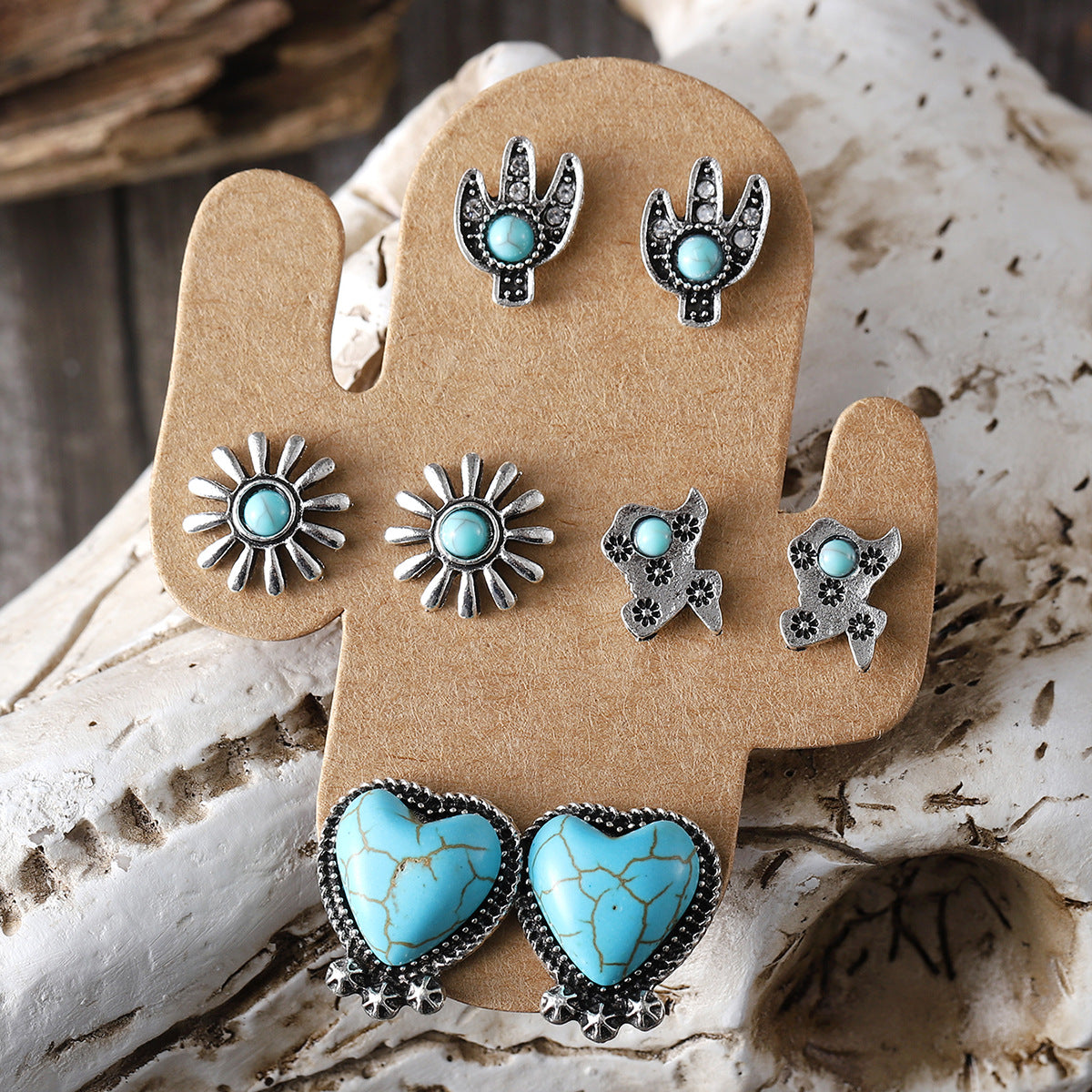 Wholesale Boots Hat Earrings Turquoise Cactus Four-piece suit