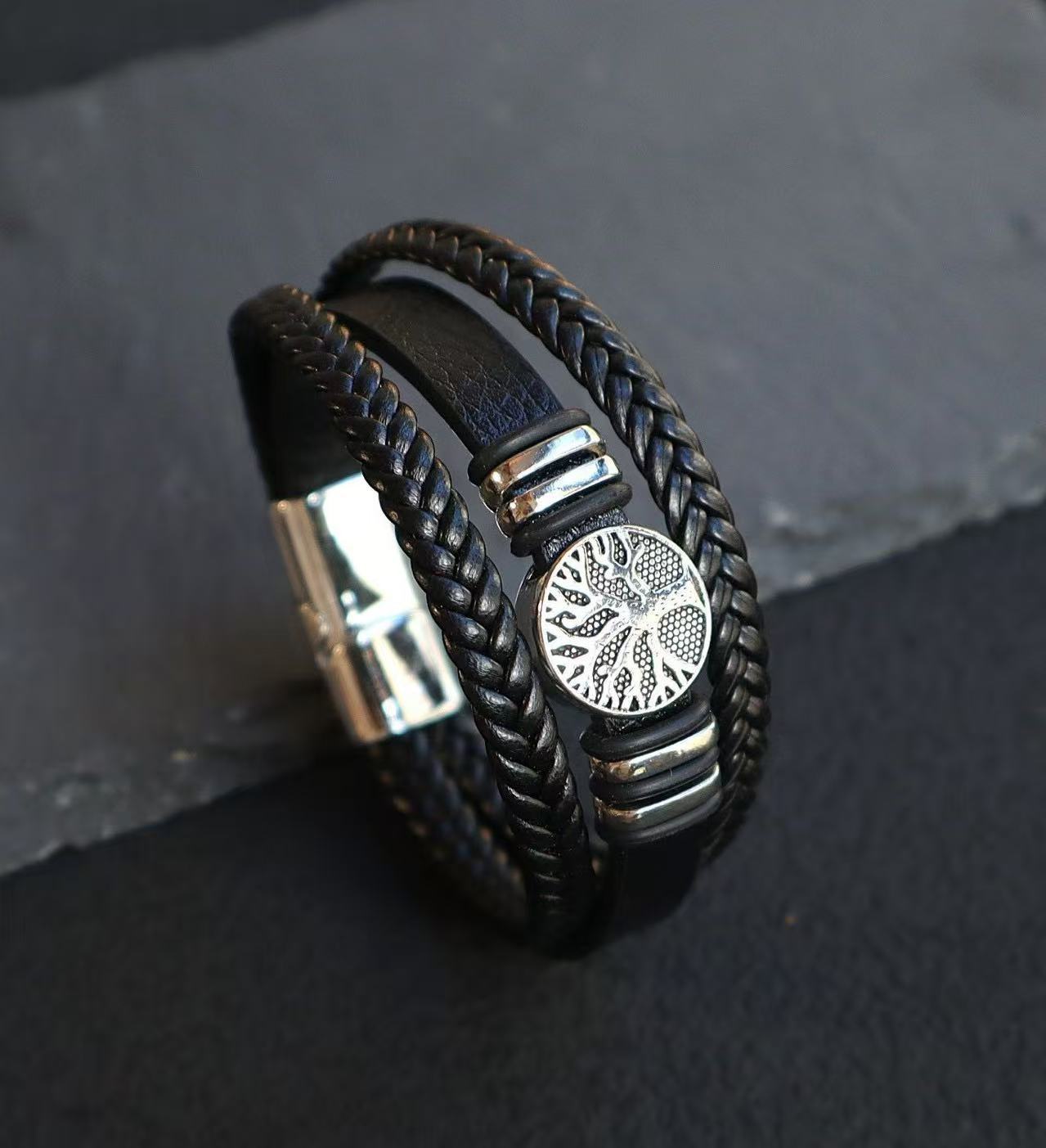 Wholesale Stylish Tree of Life Anchor Punk Magnetic Clasp Bracelet Unisex Fashion Accessory Boutique Gift