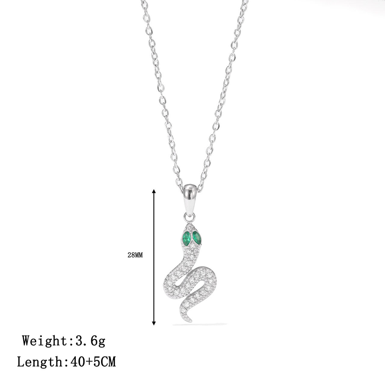 Wholesale Titanium Steel Zodiac Snake Necklace with Inlaid Diamonds