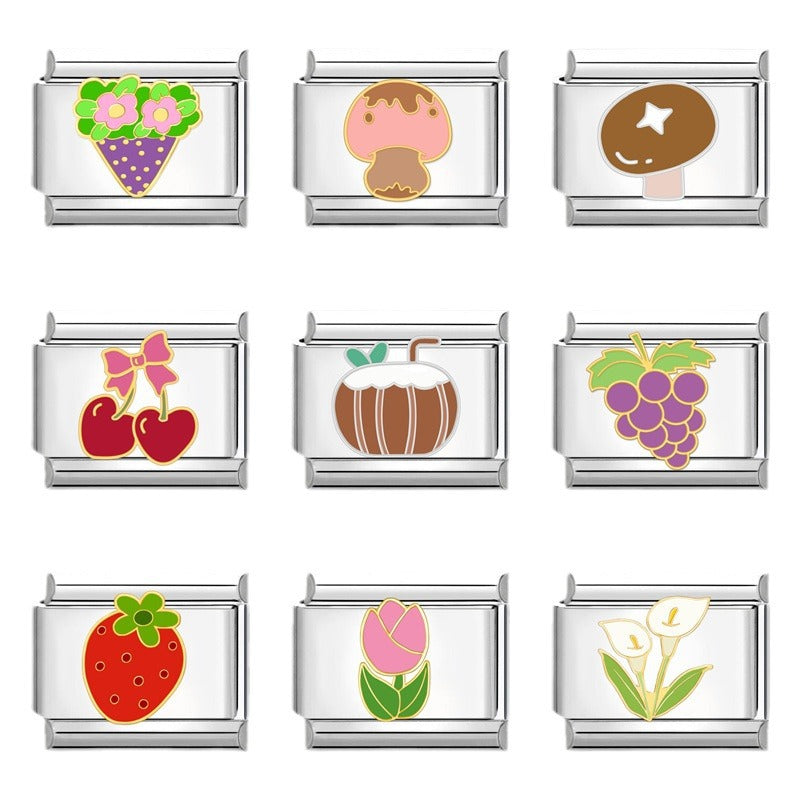 Wholesale Italian Charm Bracelet 9mm DIY Splicing Fruits and Vegetables Stainless Steel Composable Bracelet