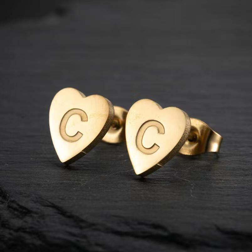 Wholesale Love Earrings English Letters Retro Gold and Silver Earrings Heart Earrings Titanium Steel ACC-ES-FaDiniya001