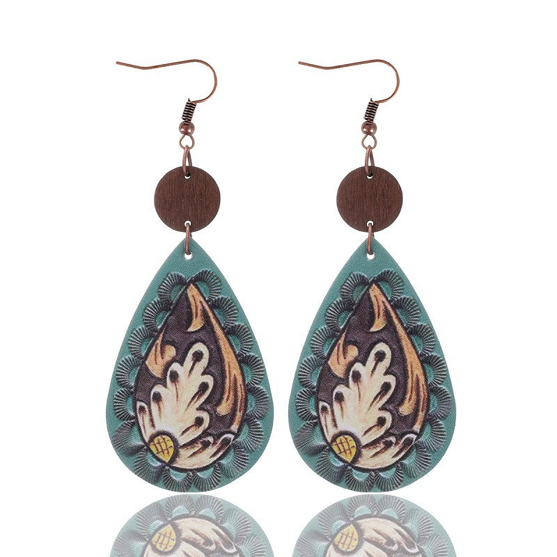 Wholesale  Irregular Graphic Cactus Pattern Leather Earrings