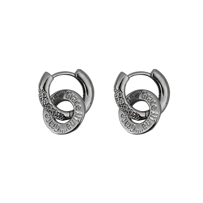 Wholesale Metal Double Ring Earrings with Diamond Finish Simple Design Fashion Jewelry Accessory Boutique Resale