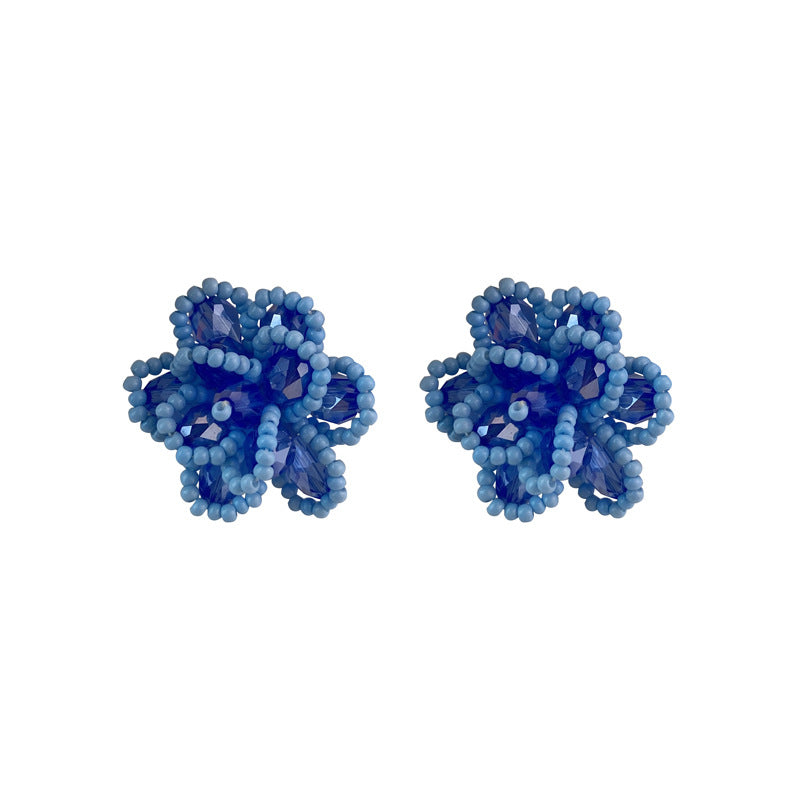 Wholesale  Blue Beaded Flower Stud Earrings