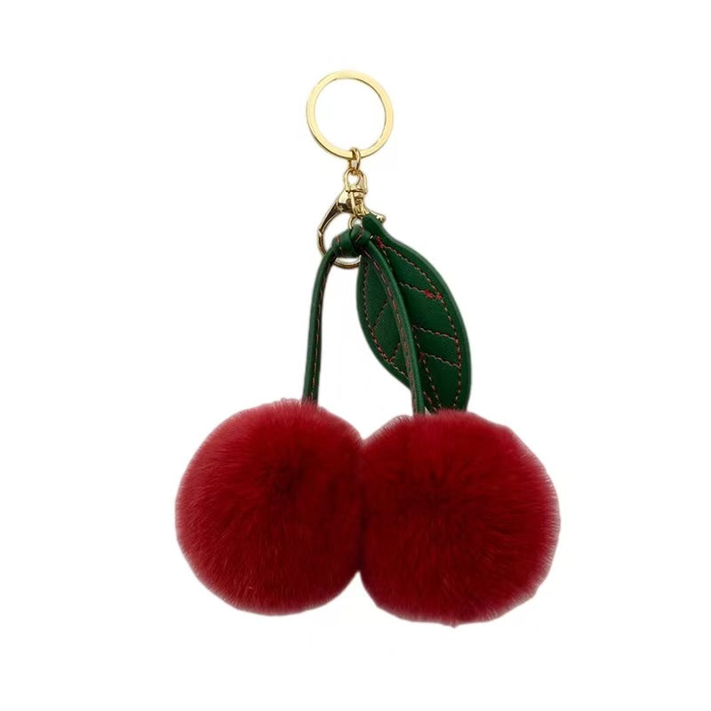 Wholesale genuine rex rabbit fur cherry car keychain