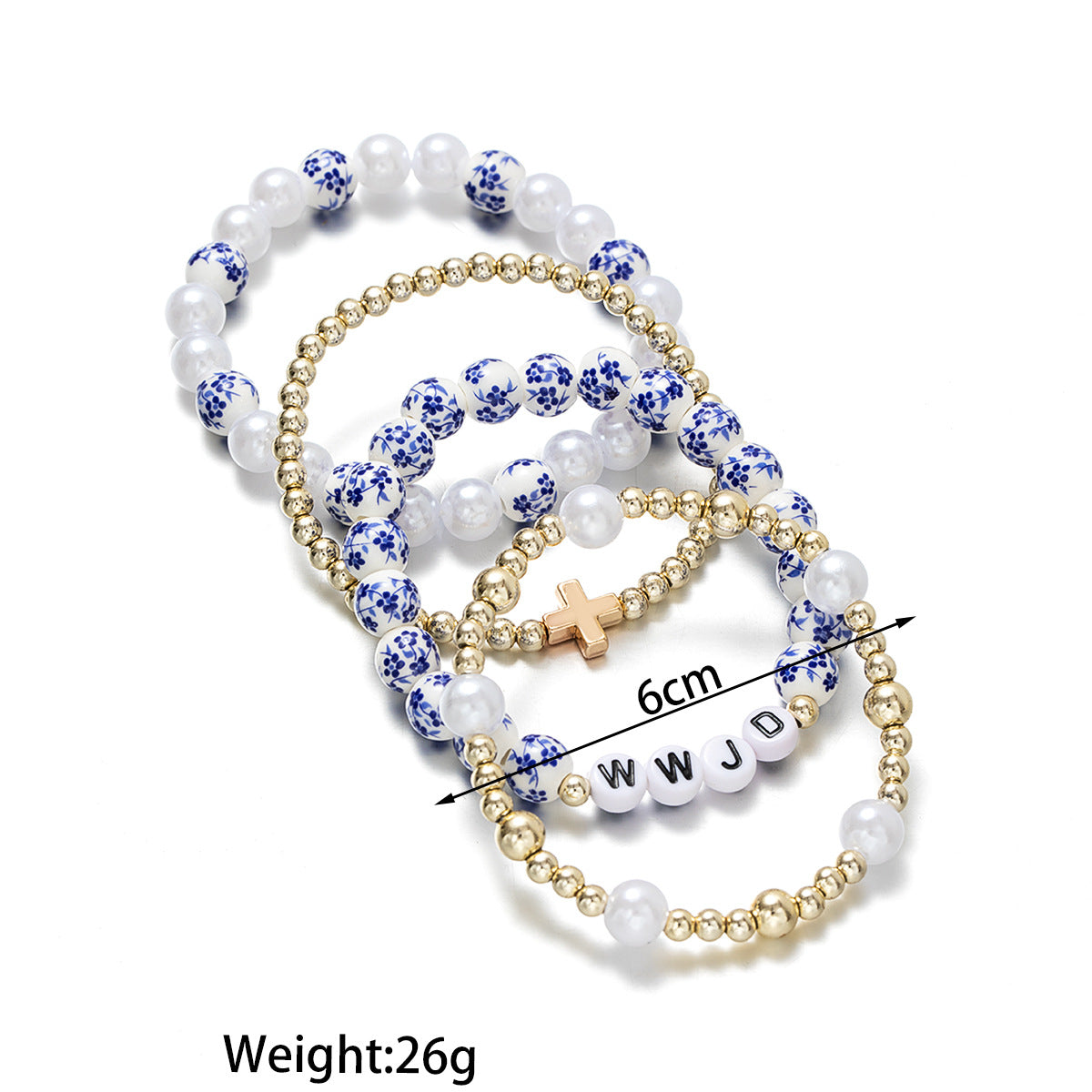 Wholesale Cross Ceramic Pearl Multi-layer Elastic Bracelet