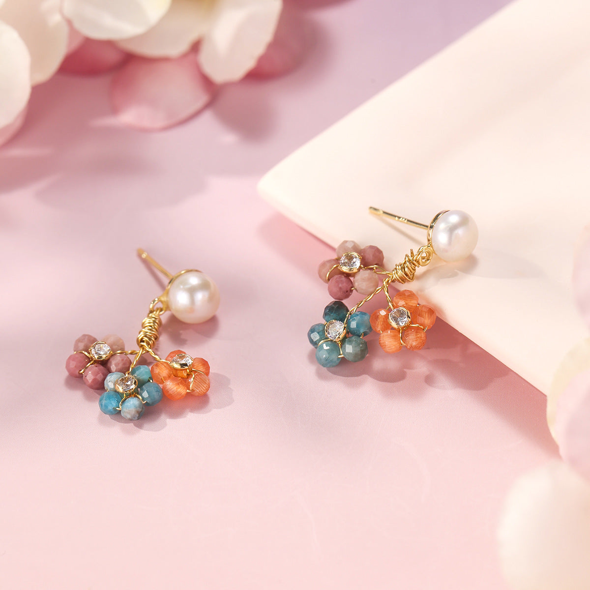 Wholesale Colorful Natural Stone Flower Daisy Necklace Bracelet Set