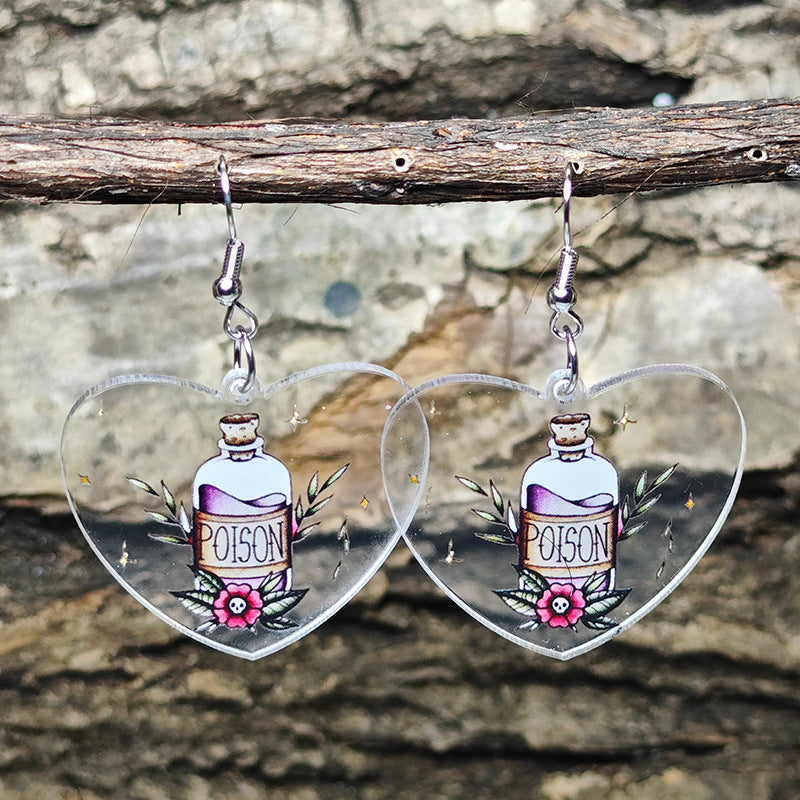 Wholesale Heart Water Drop Poison Bottle Earrings