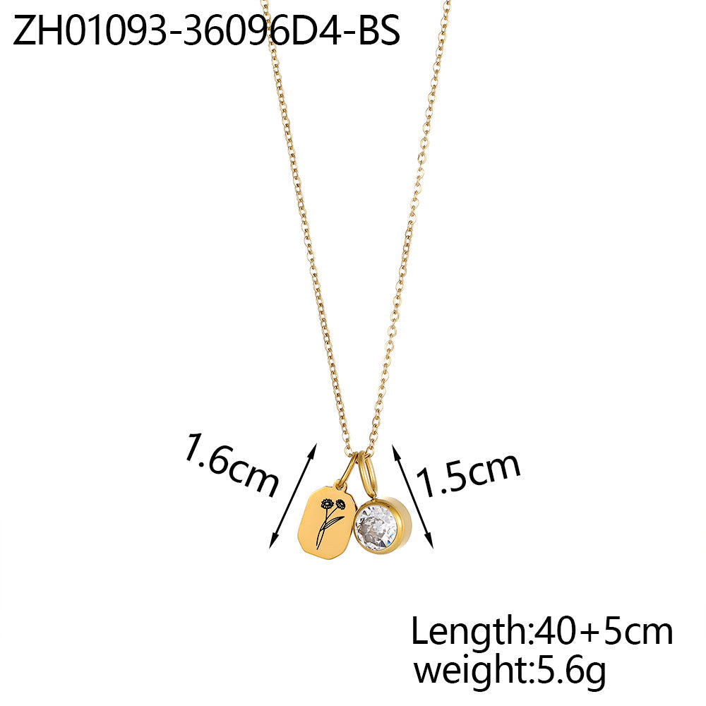 Wholesale Zircon Flower Pendant Stainless Steel  Necklace