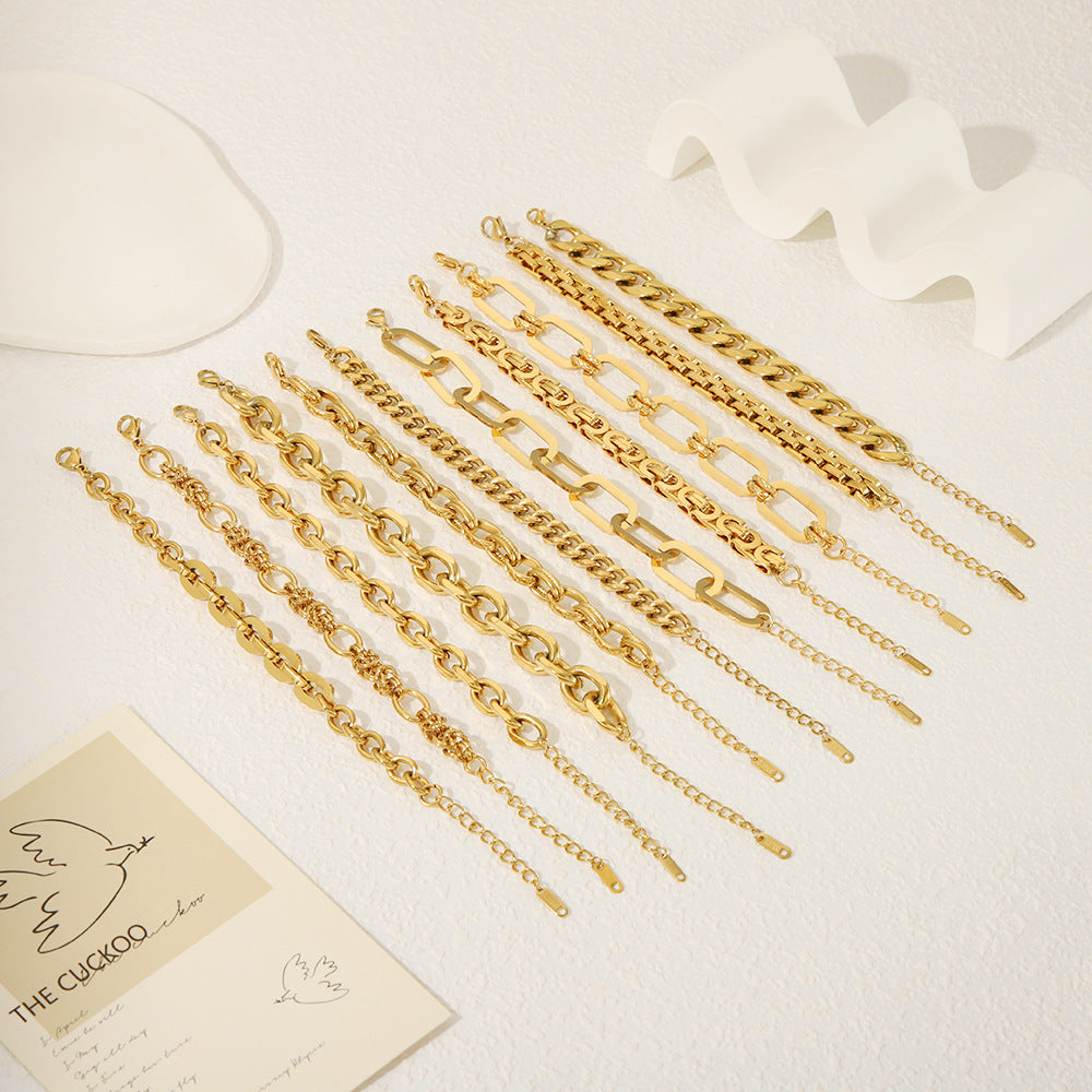 Wholesale Thick Chain Punk Style Stainless Steel 24K Gold Hand Braided Chain Bracelet ACC-BT-Xiny011