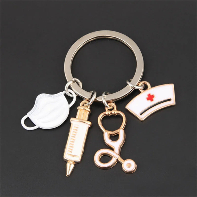 Wholesale Retro Alloy Black Mask Keychain Key Ring Nurse Doctor Fashion Accessory Gift