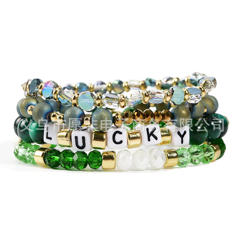 Wholesale St. Patrick's Day Green Stackable Clay Soft Pottery Beaded Stretch Bracelet