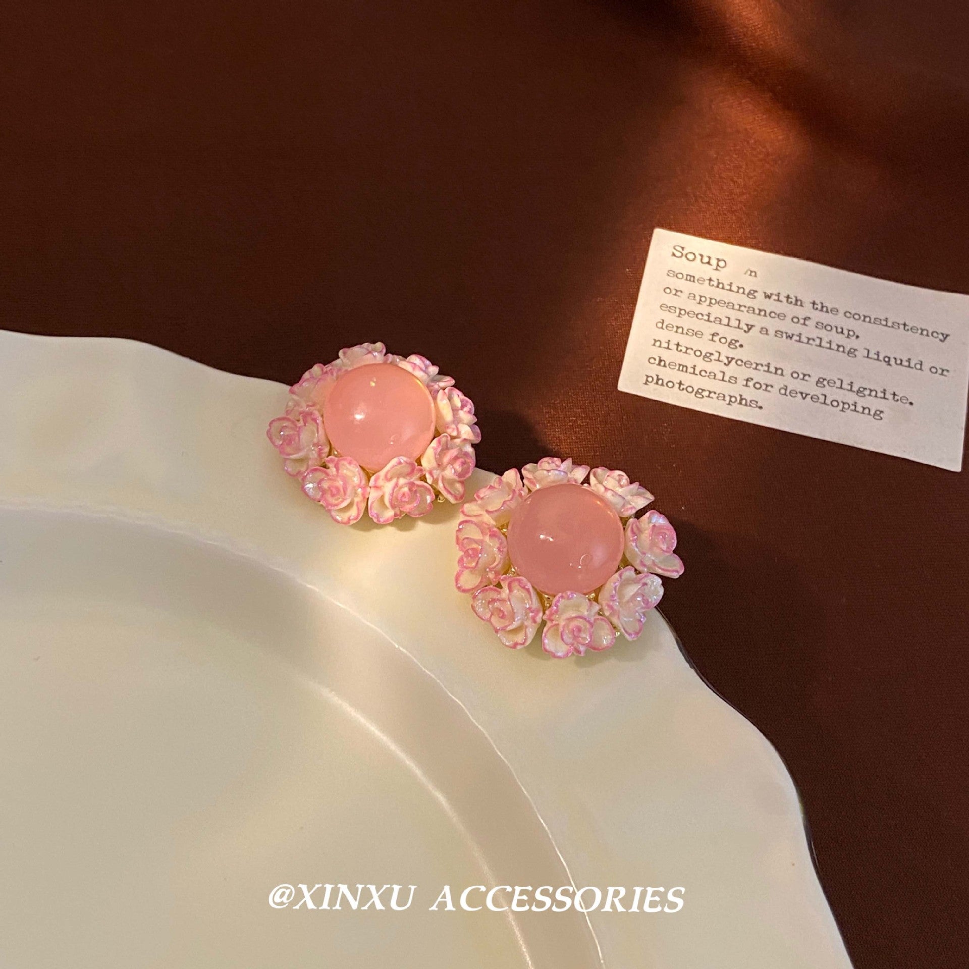 Wholesale  Retro Pink Flower Pearl Earrings