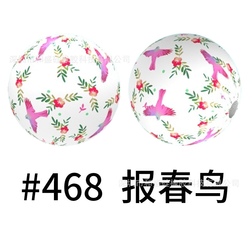 Wholesale 50pcs 15mm Western Style Leopard Skull Color Aztec Printed Silicone Balls Beads ACC-BDS-HeSheng001