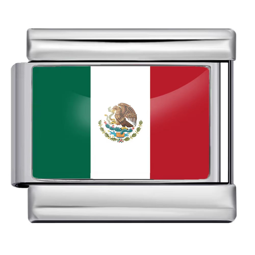 Wholesale Italian Charm Bracelet 9mm DIY Splicing Removable World Flags Stainless Steel Composable Bracelet