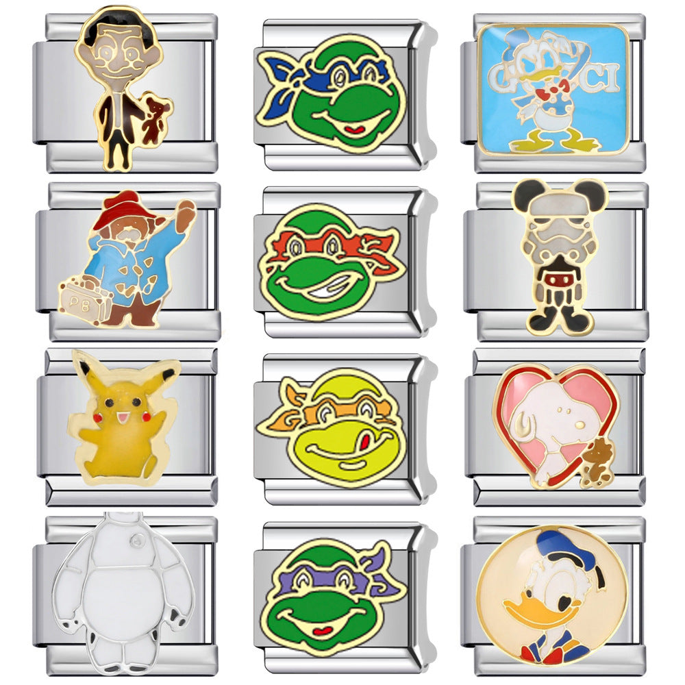 Wholesale   Cartoon Stainless  Italian Modular Bracelet DIY Elastic Accessories