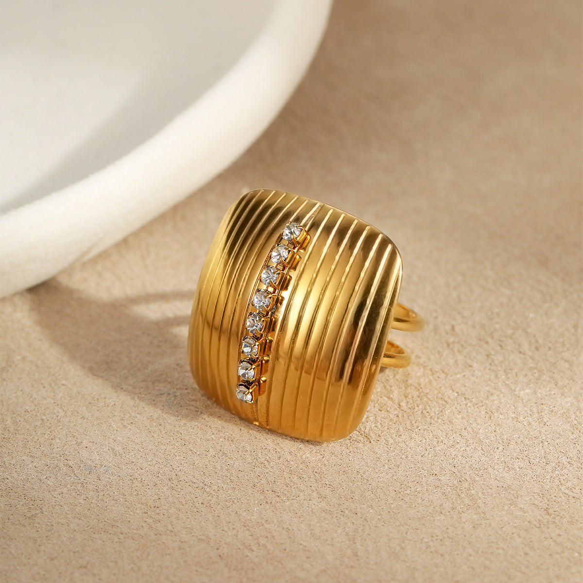 Wholesale  multi-layer hollow line stainless steel ring plating 18K gold open ring