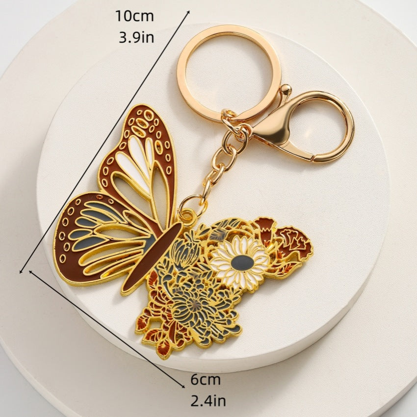 Wholesale Creative Personality Brass Hollow Flower Butterfly Keychains ACC-KC-RongRui008