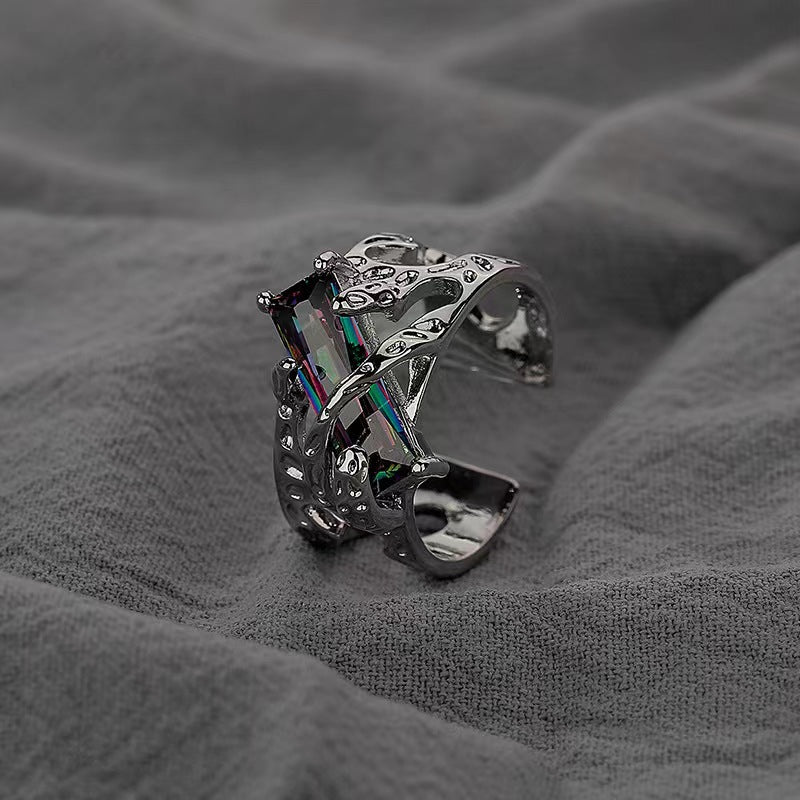 Wholesale Unisex Vintage Dark Lava Texture Ring Gun Black Alloy Fashion Jewelry Gift