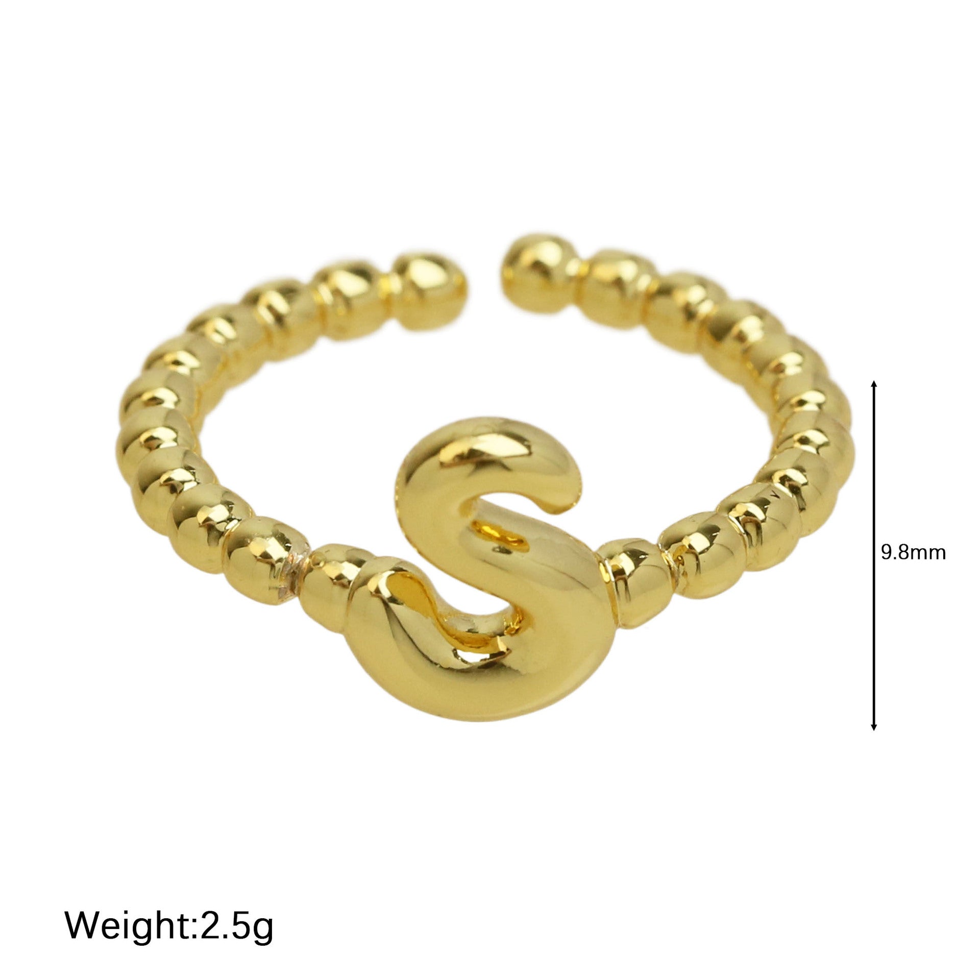 Wholesale  18k Golden Glaze Brass Bubble Balloon Letter  26 Ring