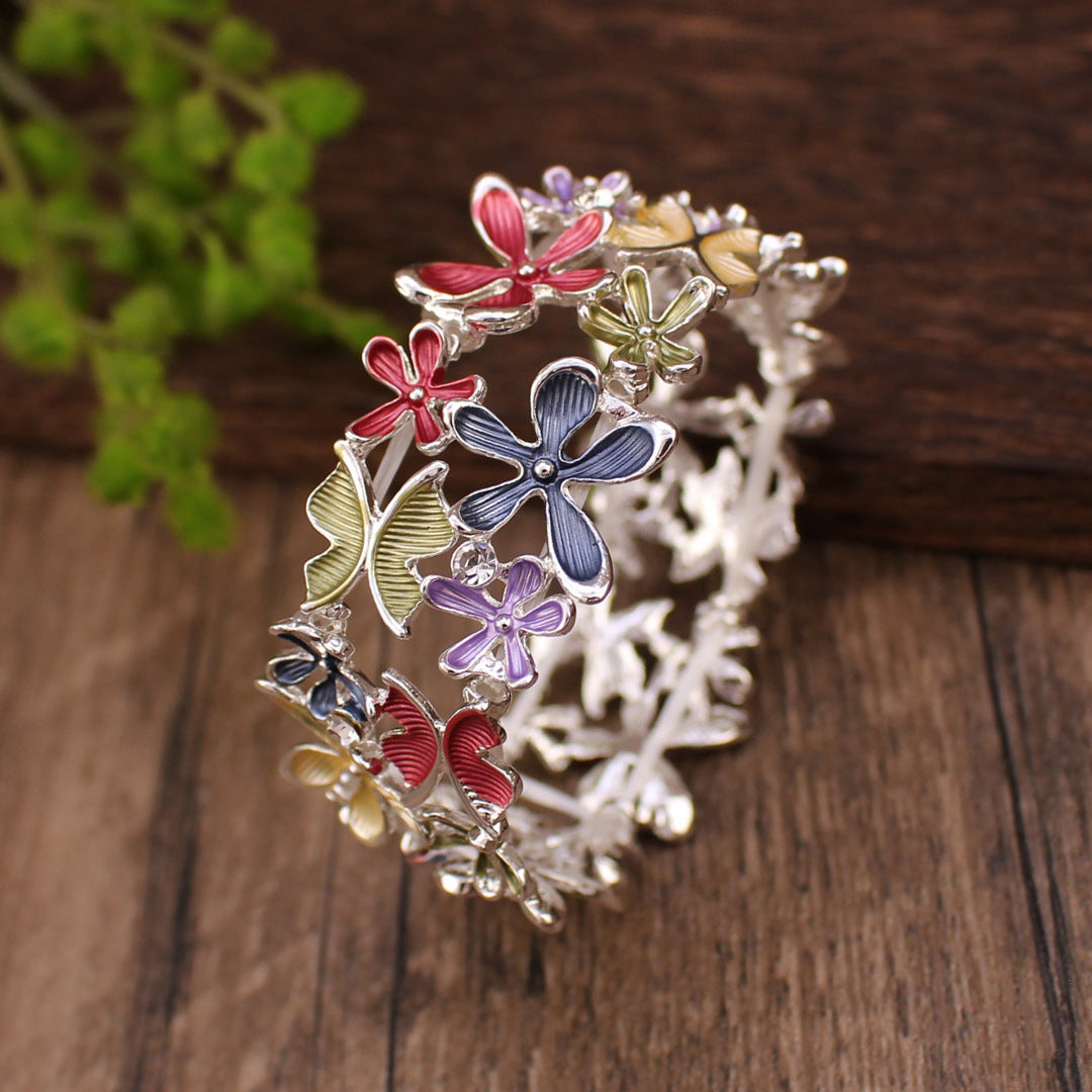 Wholesale  Color Painted Oil Flower Butterfly Stretch Bracelet