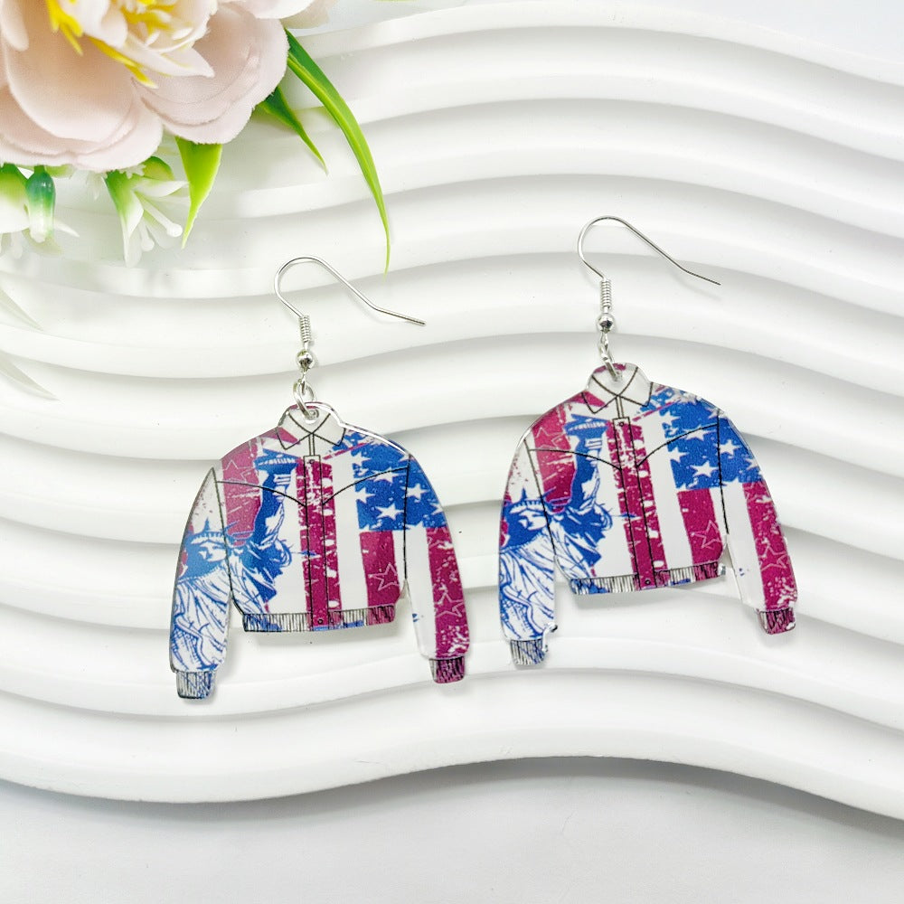Wholesale American Independence Day Earrings Red White and Blue Flag Series Acrylic Sheet Earrings ACC-ES-Qiyu009