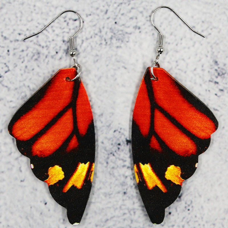 Wholesale Butterfly Leather Wing Pattern Symmetrical Double Sided Print Earrings ACC-ES-Mijun002