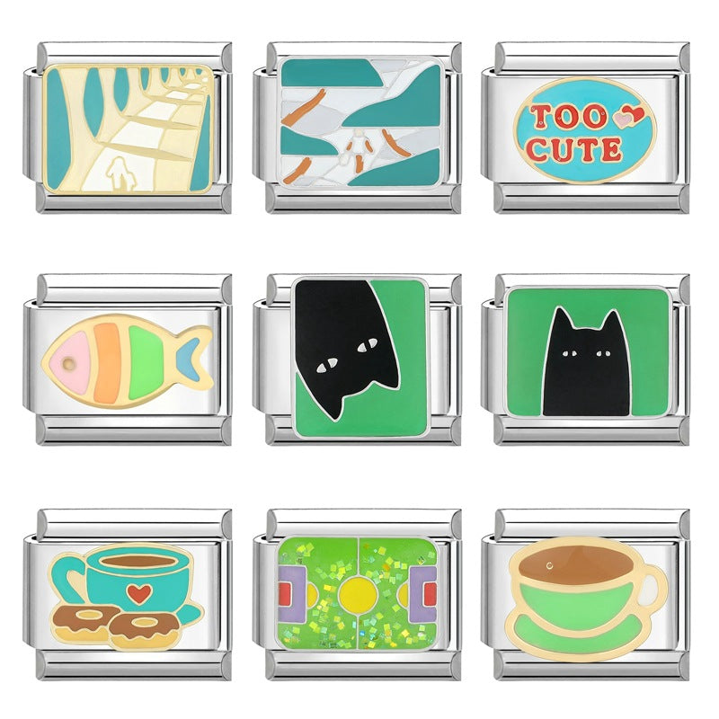 Wholesale Italian Charm Bracelet 9mm DIY Splicing Removable Green Series Titanium Steel Composable Bracelet