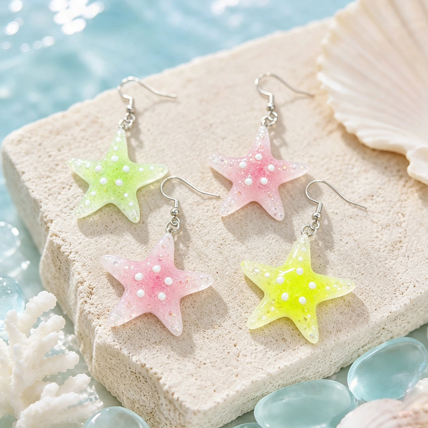 Wholesale Starfish Earrings For Women Summer Beach Gradient Jelly Macaron Fashion Jewelry Accessory
