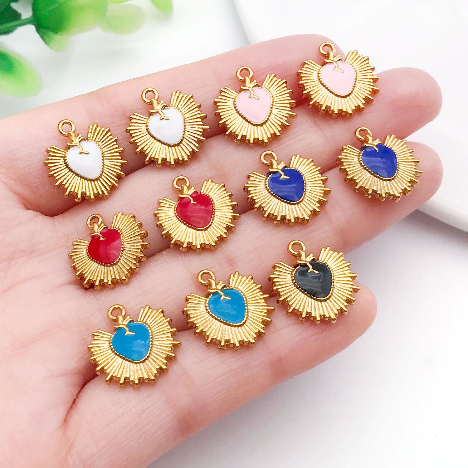 Wholesale Stainless steel gold-plated enamel double-sided heart-shaped  Charms