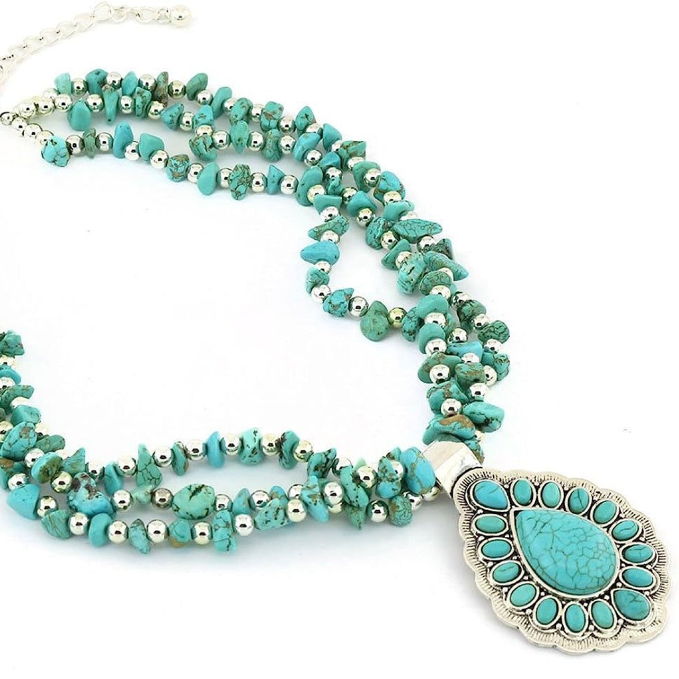 Wholesale Alloy Electroplated Bohemian Retro Turquoise Beaded Necklace,  Stylish Jewelry Accessory for Resale