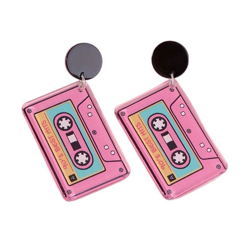 Wholesale Vintage Tape Pink Flat Acrylic Earrings
