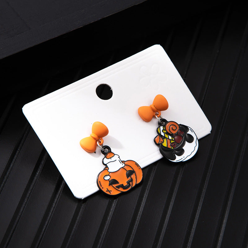 Wholesale  Ghost Pumpkin Alloy Oil Drop Asymmetrical Earrings