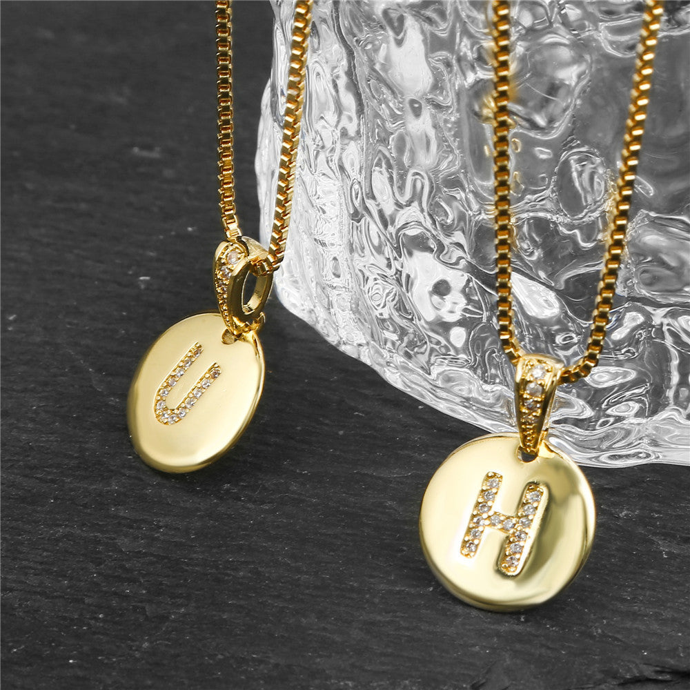 Wholesale Copper Inlaid Zircon 26 English Letter Necklaces ACC-NE-ZhuJi008