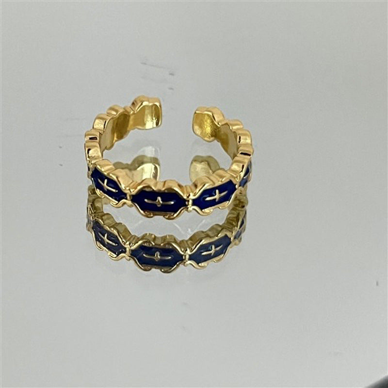 Wholesale  Enamel Star Blue Open Ring Light Luxury Personalized Ring