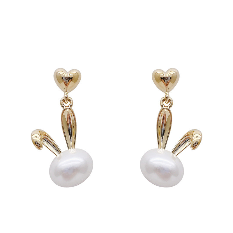 Wholesale rabbit pearl silver needle earrings