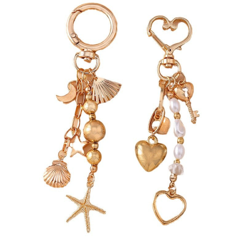 Wholesale Alloy Moon Star Star Pearl Beaded Heart Keychain
