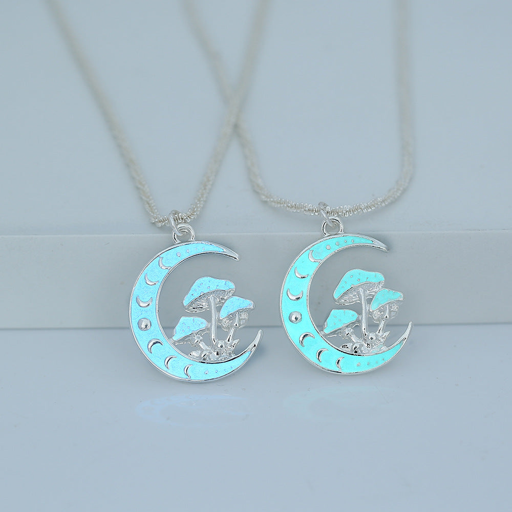 Wholesale luminous star moon mushroom pendant with silver shiny blingbling clavicle chain