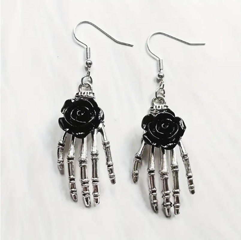 Wholesale Gothic rose skull hand retro exaggerated earrings