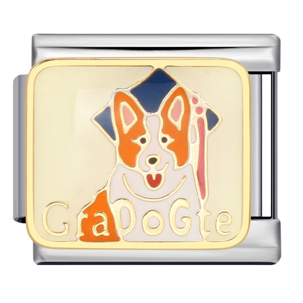 Wholesale Italian Charm Bracelet 9mm DIY Splicing Removable Gold Plated Oil Drop Cartoon Stainless Steel Composable Bracelet