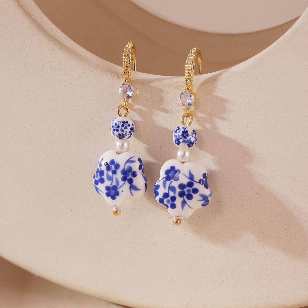 Wholesale Cup and Plate Shaped Ceramic Blue and White Porcelain Earrings