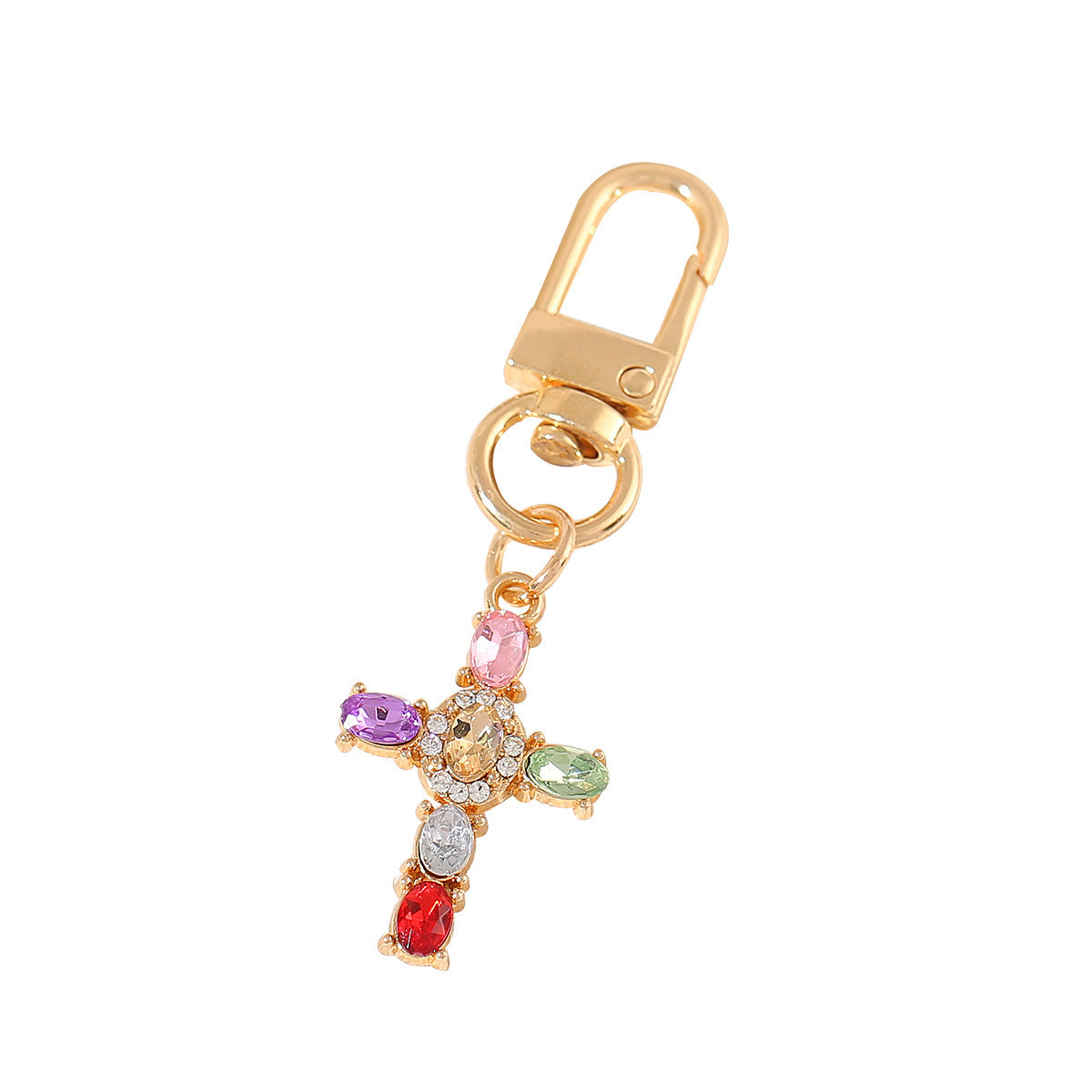 Wholesale Alloy cross-shaped keychain pendant with rhinestones