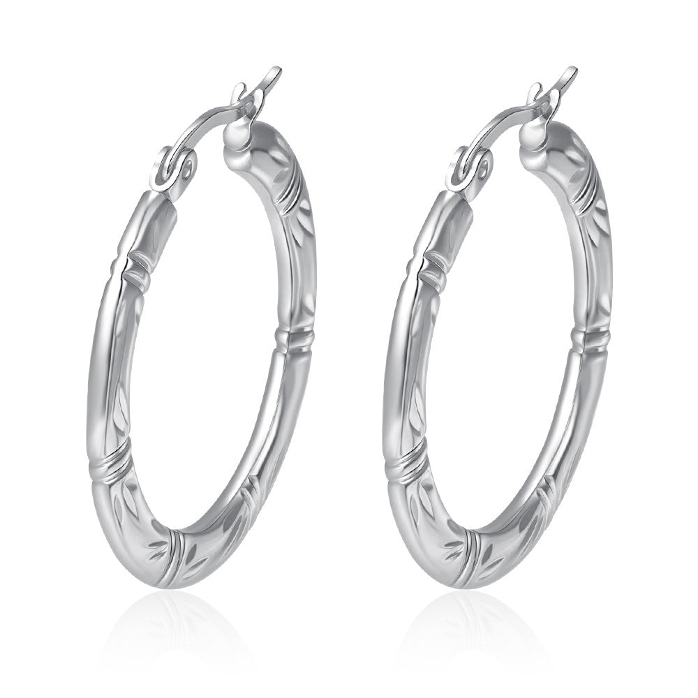 Wholesale Embossed Round Earrings Stainless Steel Gold Plated Everyday Wear Jewelry Accessory