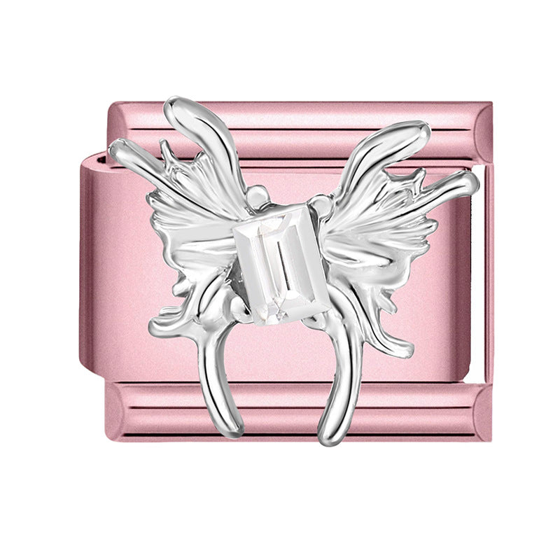 Wholesale 9mm Italian Charm Starter Bracelets pink series  DIY  Single Section Creative Stainless Steel Composable Bracelet