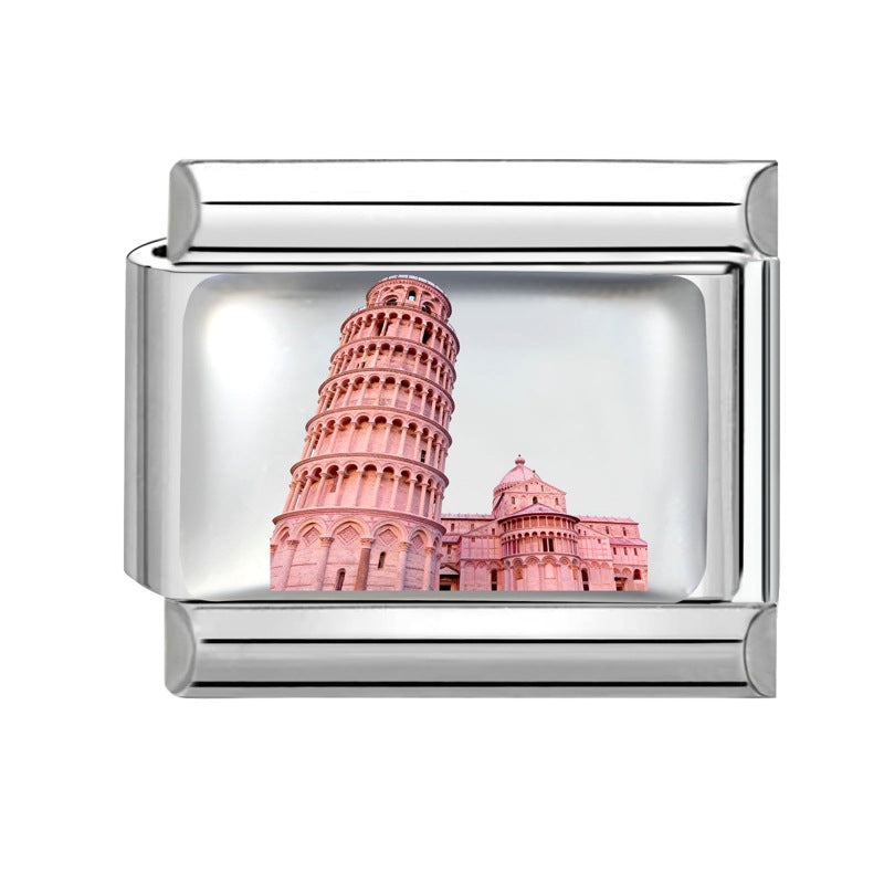 Wholesale Italian Style Travel Landmark Stainless Steel DIY Bracelet Module Fashion Accessory